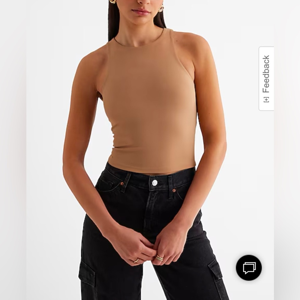 Express Body Contour High Compression High Neck Cropped Tank in Blush Taupe